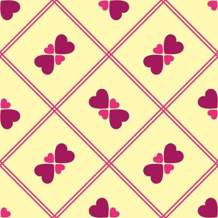 Hearts and pink lines on yellow background seamless patternのイラスト素材