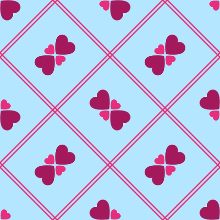 Hearts and pink lines on blue background seamless patternのイラスト素材