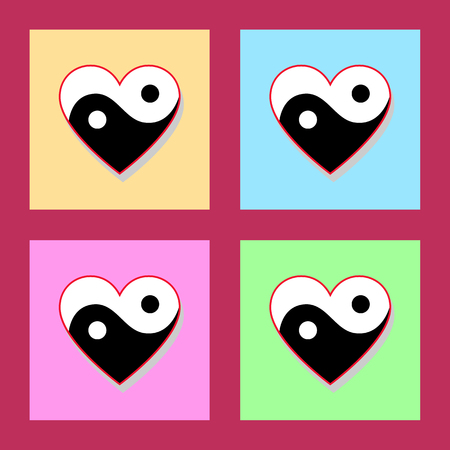 Set of horizontal yin yang hearts on colored backgroundsのイラスト素材
