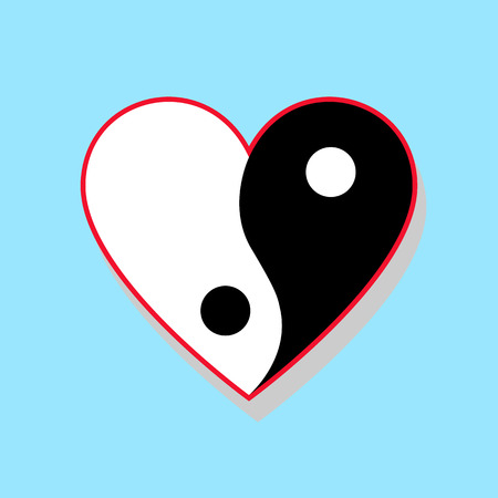 Vertical yin yang heart on blue backgroundのイラスト素材