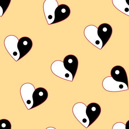 Vertical yin yang hearts on beige background seamless patternのイラスト素材