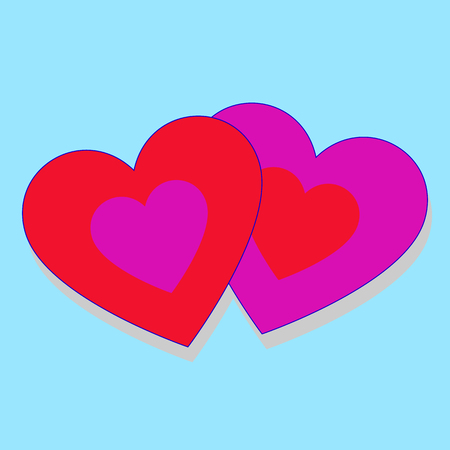 Double red purple hearts on blue backgroundのイラスト素材