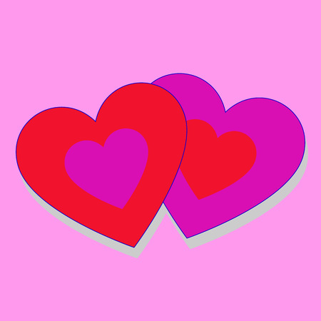 Double red purple hearts on pink backgroundのイラスト素材