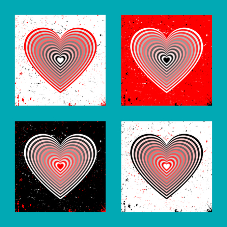 Set of gradient red black striped heartsのイラスト素材