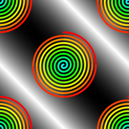 Abstract gradient red to blue spirals on white black background seamless patternのイラスト素材