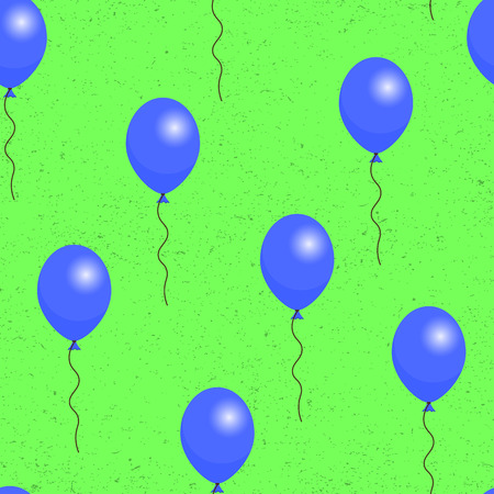 Blue balloons on green background seamless patternのイラスト素材