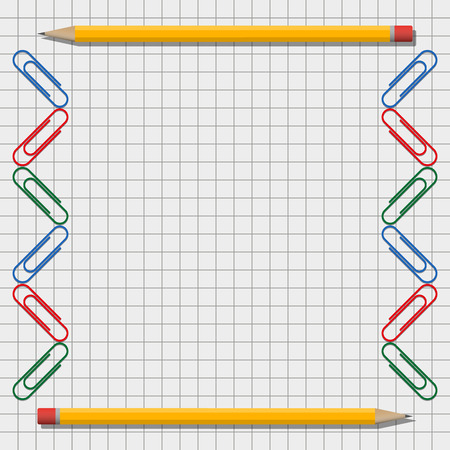 Two pencils and clips on checkered backgroundのイラスト素材