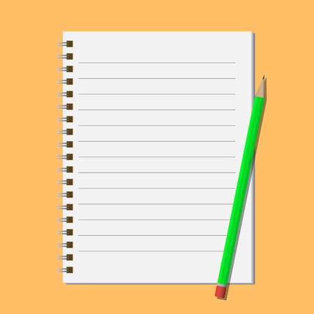 Green pencil on open notepadのイラスト素材
