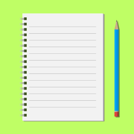 Blue pencil near open notepadのイラスト素材