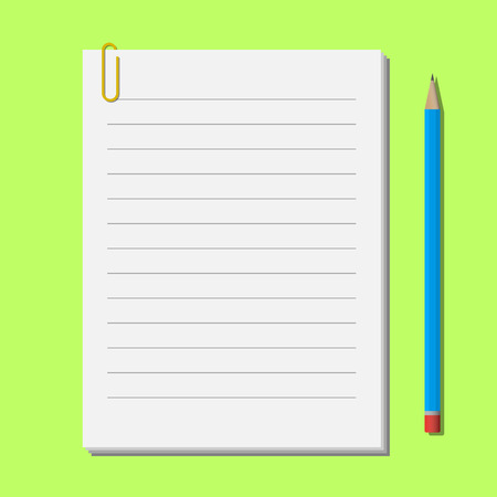 Blue pencil near sheets of paper with clipのイラスト素材