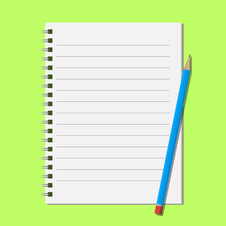 Blue pencil on open notepadのイラスト素材