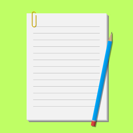 Blue pencil on sheets of paper with clipのイラスト素材