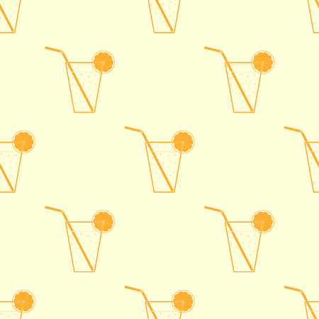 Orange glasses of lemonade with straws and lemon slices. Seamless pattern.のイラスト素材