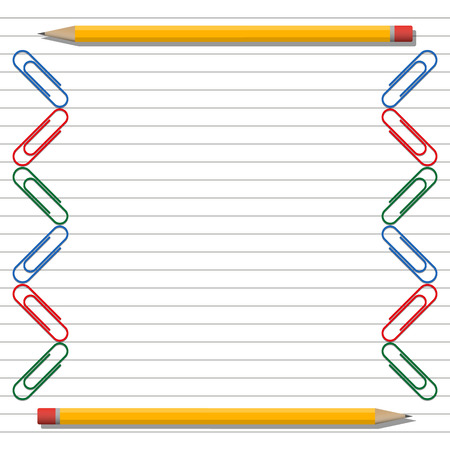 Two pencils and clips on lined background.のイラスト素材