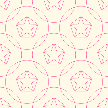 Pink stars of lined triangles and circles. Seamless pattern.のイラスト素材