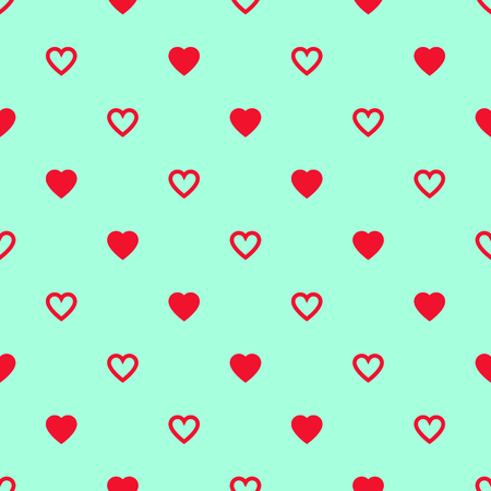 Solid and lined red hearts alternate on blue background.pattern.のイラスト素材