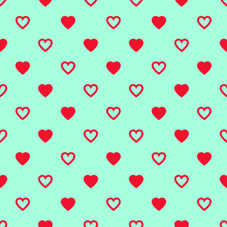 Solid and lined red hearts crossing on blue background.  pattern.のイラスト素材