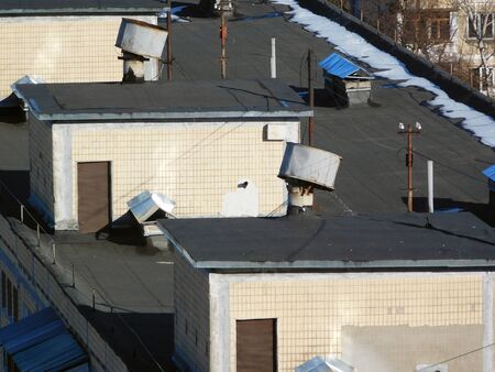 Rooftop with lift shafts on it.の写真素材