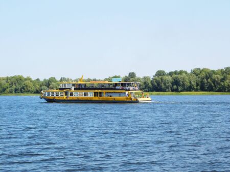 A pleasure boat on Dnipro river in Kyiv, Ukraine.の写真素材