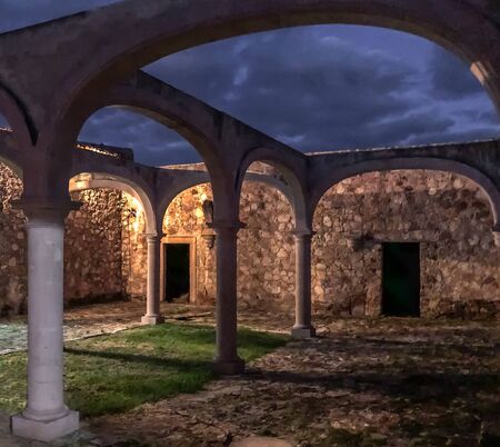 central hacienda courtyard, without roof on a cloudy night. The high Jalisco. Mexicoの写真素材