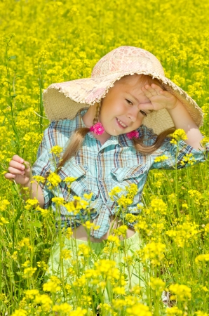 On walk in a blossoming field の写真素材