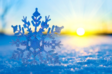 Decorative snowflake against the setting sunの写真素材