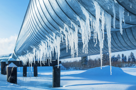 Icicles on a pipe pipelineの写真素材