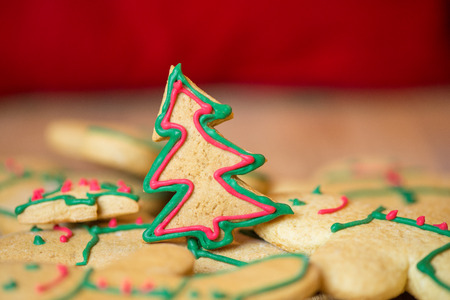 Gingerbread and christmas cookies. Set of seasonal christmas cookies gingerbread in the form of Christmas treeの写真素材