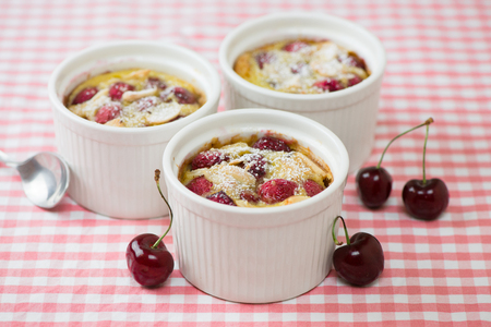 Cherry clafoutis: healthy but delicious dessert with cherriesの写真素材