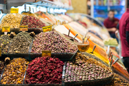 Turkish spices in the Grand Spice Bazaar. Colorful Spices in Spice Market of Istanbul, Turkey
