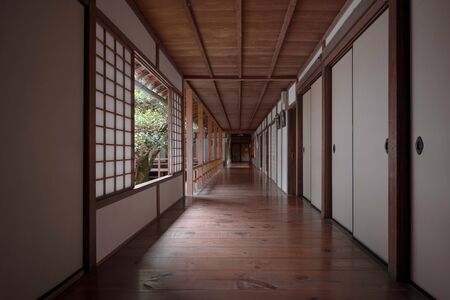 Corridor of Japanese Traditional Interior with Shoji Dividers in Honen-in Temple, Kyoto, Japanのeditorial素材