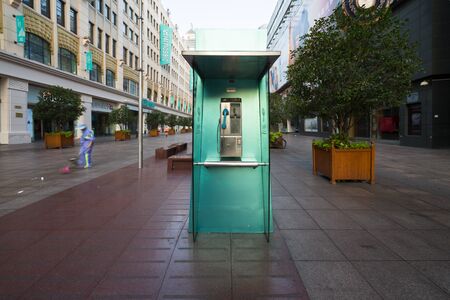 Shanghai, China - 08 12 2016: Phone call box, telephone box, telephone box, telephone call box in Nanjing Road, Shanghai, Chinaのeditorial素材