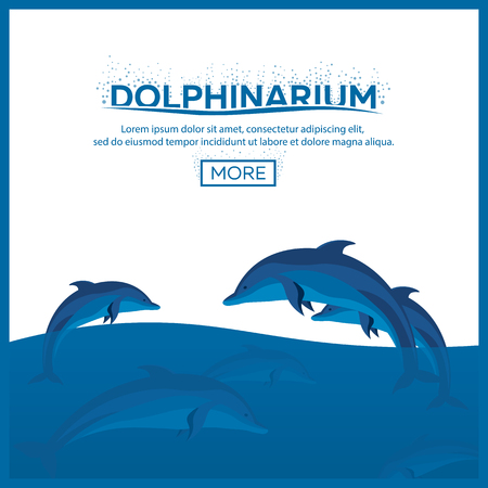 Dolphinarium. Dolphin show. Banner. Vector flat illustration.のイラスト素材
