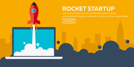 Rocket startup. Business. Rocket ship in a flat style.Vector illustration. Space travel to the moon.Space rocket launch. Project start up and development process.Innovation product, creative idea.のイラスト素材