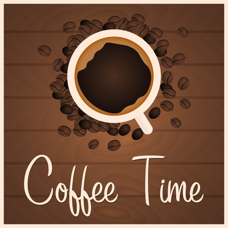 Coffee Banner. Coffee Time. Cup, grain, Vector flat illustration.のイラスト素材