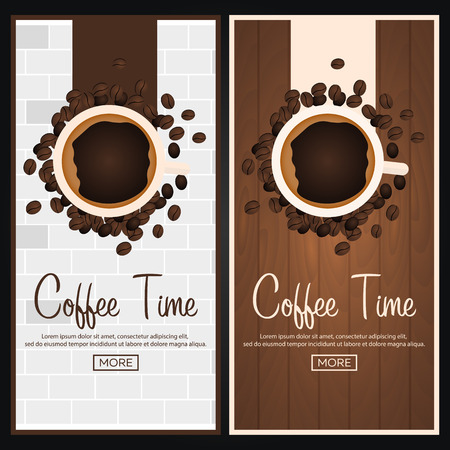 Coffee Banner. Coffee Time. Cup, grain, Vector flat illustration.のイラスト素材