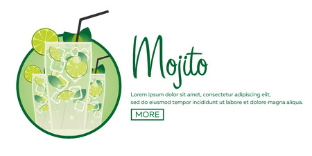 Fresh mojito with lime and green mint leaves in stylized glass.のイラスト素材