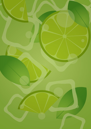 Mojito background. Fresh mojito with lime and green mint leavesのイラスト素材