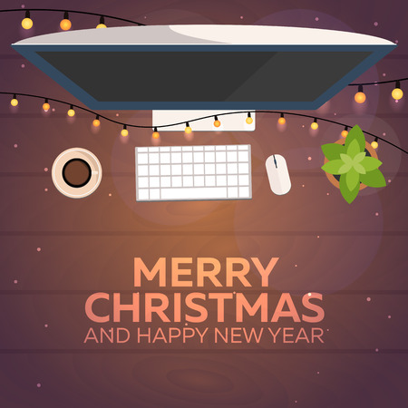 Merry Christmas and Happy New Year. Christmas background. Workplaceのイラスト素材