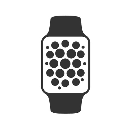Smart watch isolated on white. Stainless silver smart watch. Vector smart watch with watch app. Smart watch stainless reflected on white surface. Watch icon on smart watch screen.のイラスト素材