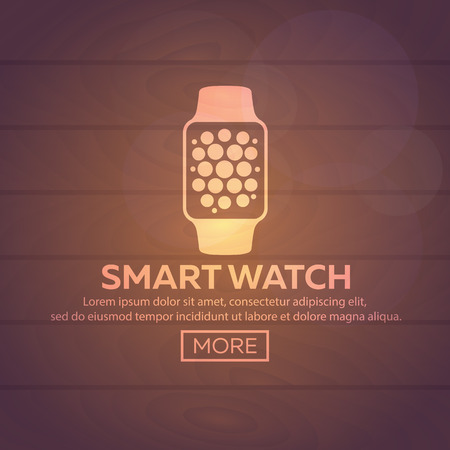 Smart watch isolated on white. Stainless silver smart watch. Vector smart watch with watch app. Smart watch stainless reflected on white surface. Watch icon on smart watch screen.のイラスト素材