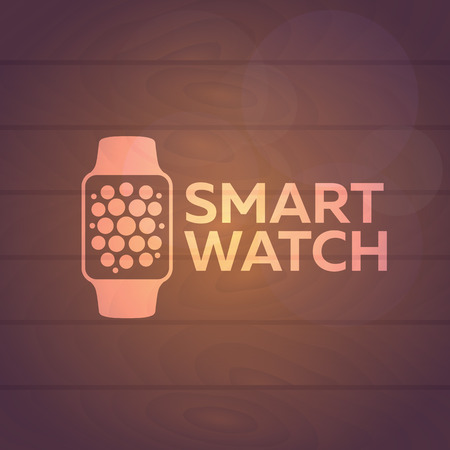 Smart watch isolated on white. Stainless silver smart watch. Vector smart watch with watch app. Smart watch stainless reflected on white surface. Watch icon on smart watch screen.のイラスト素材