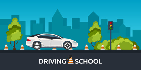 Driving school illustration. Auto. Auto Education. The rules of the road. Practiceのイラスト素材