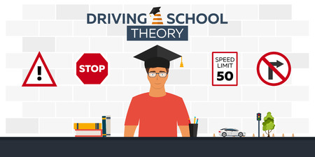 Driving school illustration. Auto. Auto Education. The rules of the road. Practiceのイラスト素材