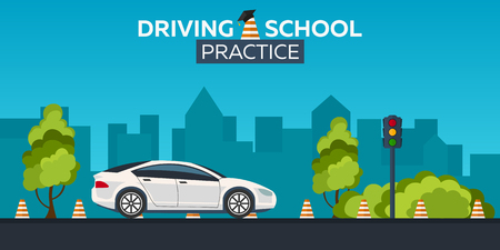 Driving school illustration. Auto. Auto Education. The rules of the road. Practiceのイラスト素材