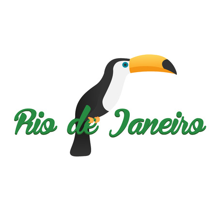 Rio de Jeaneiro logo. Travel in Brasil. South America. Toucan. Three parrotsのイラスト素材