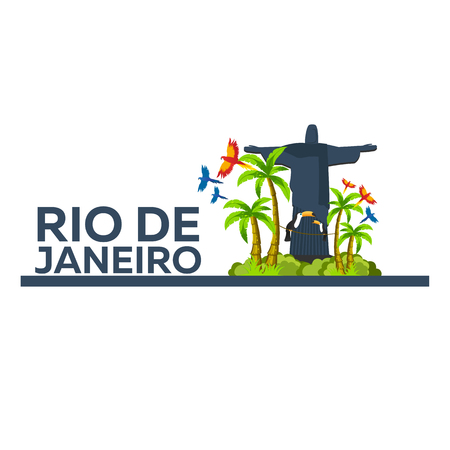 Rio de Jeaneiro logo. Travel in Brasil. South America. Toucan. Three parrotsのイラスト素材