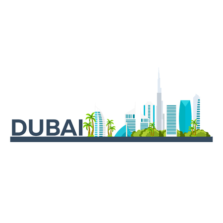 Dubai. Tourism. Travelling illustration Dubai city. Modern flat design. Dubai skyline. UAEのイラスト素材