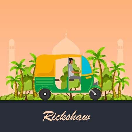 Indian motor rickshaw car. Indian tuk tuk. Vector illustrationのイラスト素材