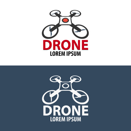 Drone logo. Flat design. Quadrocopter store. Vector illustrationのイラスト素材